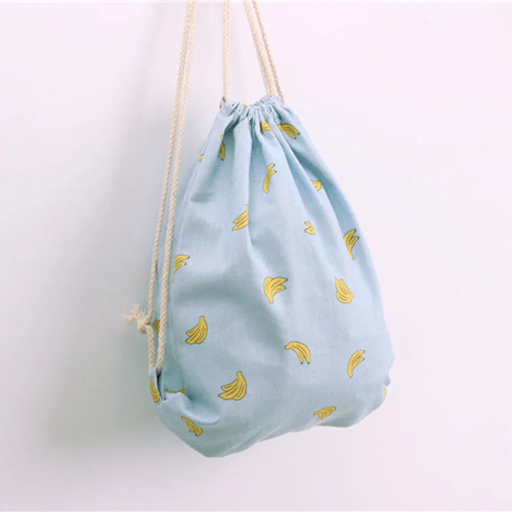 Women's Banana Print Canvas Backpack for Teen Girls Travel Rucksack Mini Bag