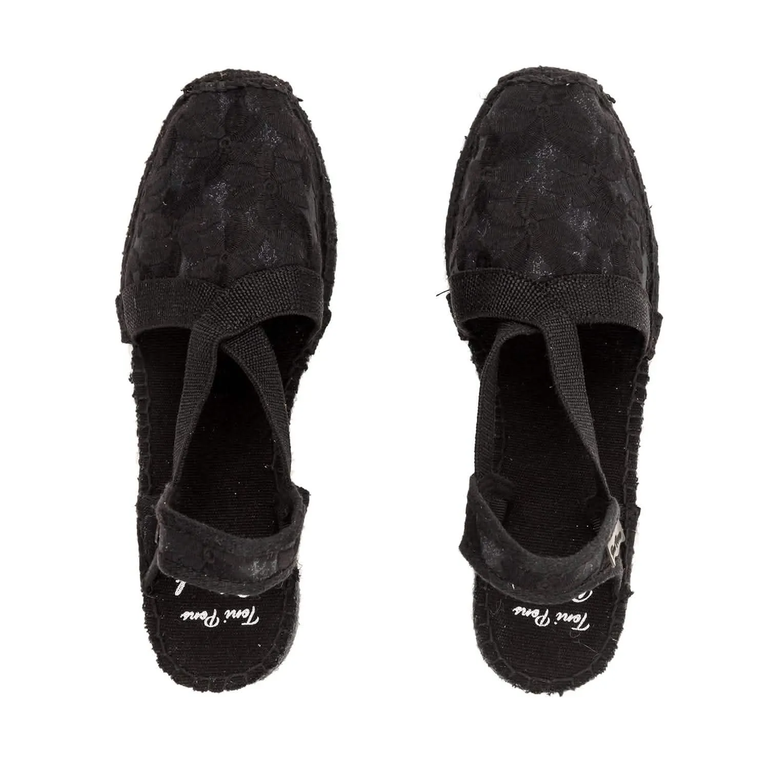 Women's Black Cotton Blend Wedge Espadrille with Embroidery - Terra-7FBK