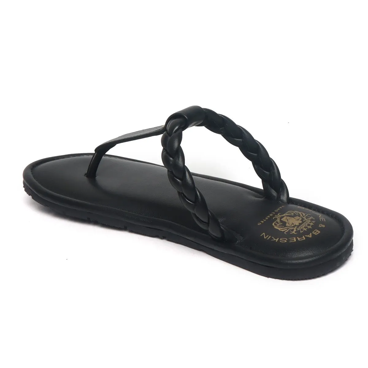 Women's Black Knotted T-Strap Slippers By Brune & Bareskin