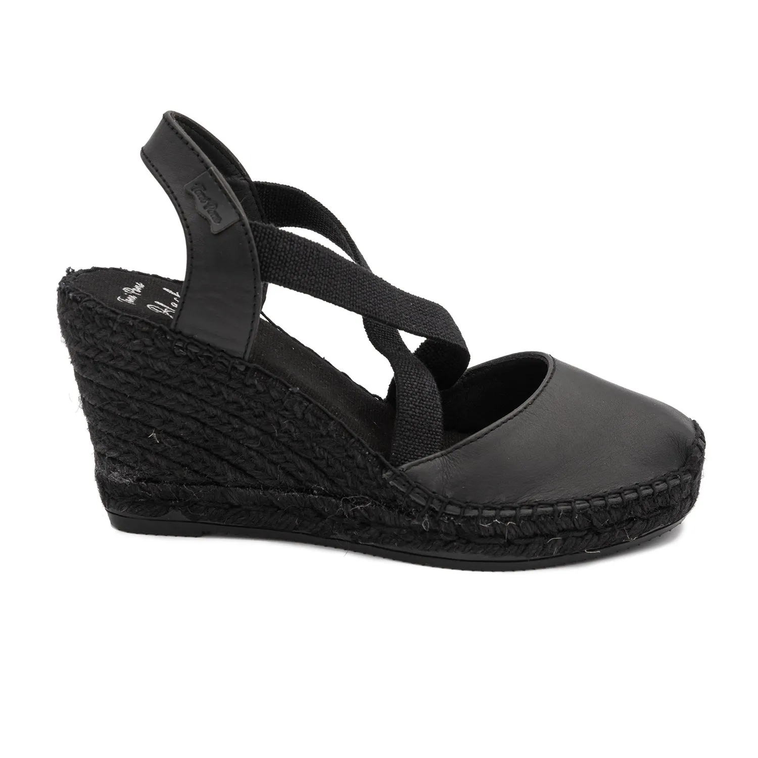 Women's Black Leather Espadrille Wedge Sandal - Saba Collection