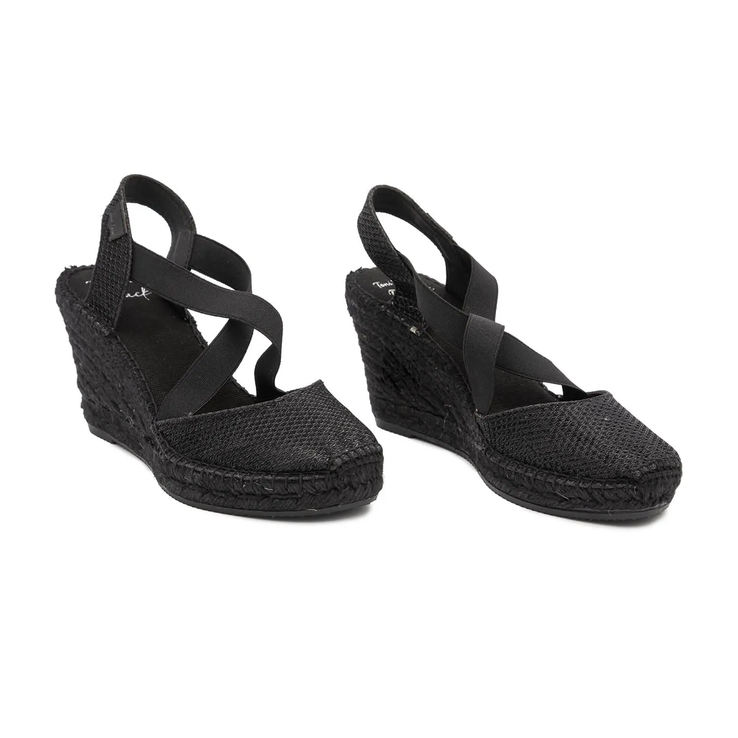 Women's Black Metallic Cotton Blend High Heel Espadrille - Saba-7SBK.