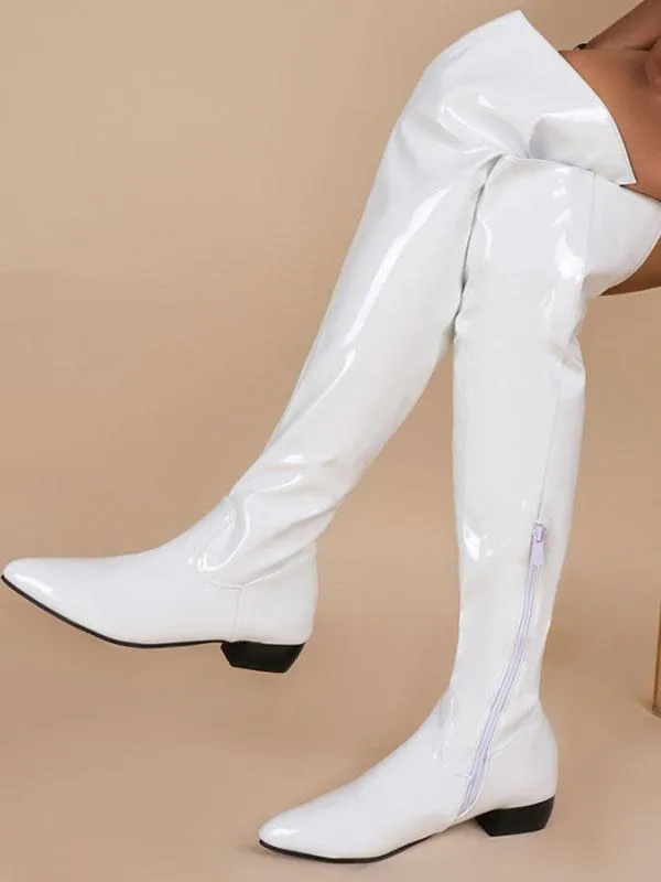 PU Leather Thigh High Boots for Women with Stiletto Heel