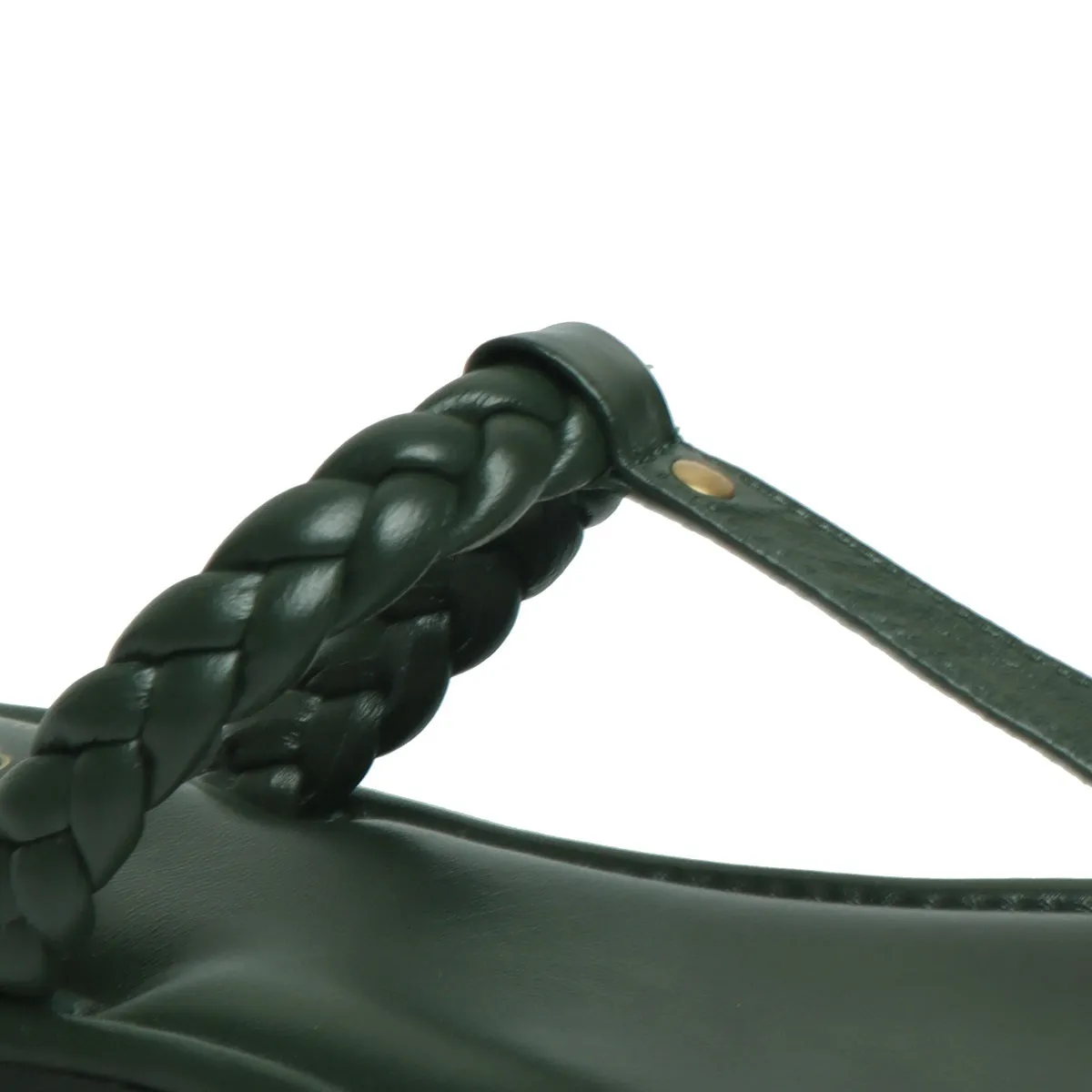 Women's Green Leather Knotted T-Strap Slippers by Brune & Bareskin