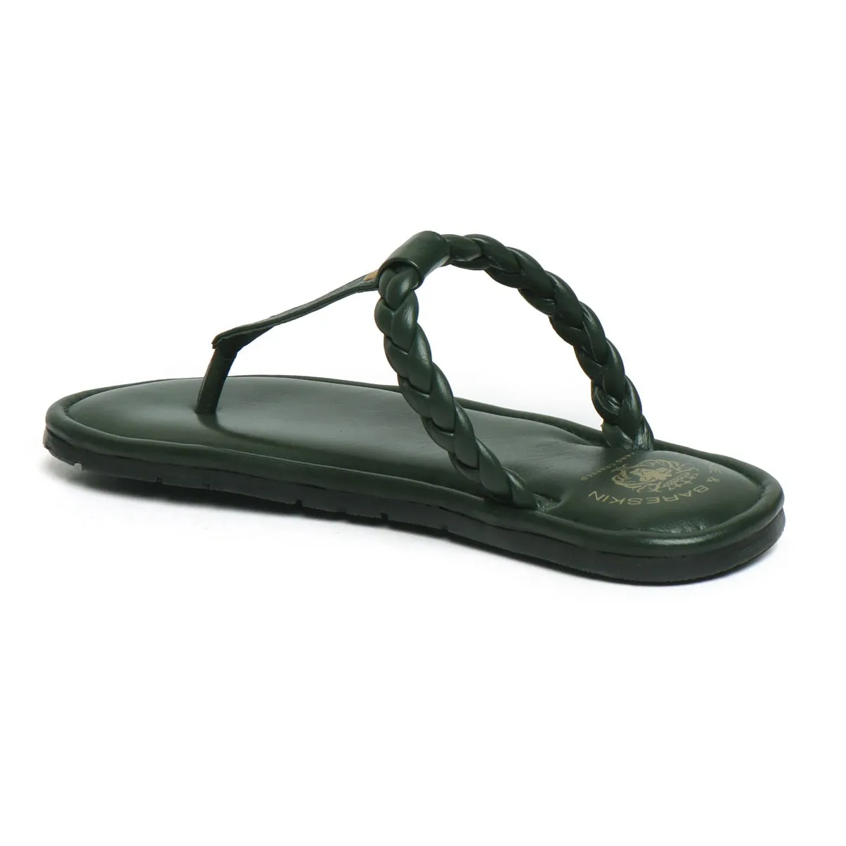 Women's Green Leather Knotted T-Strap Slippers by Brune & Bareskin