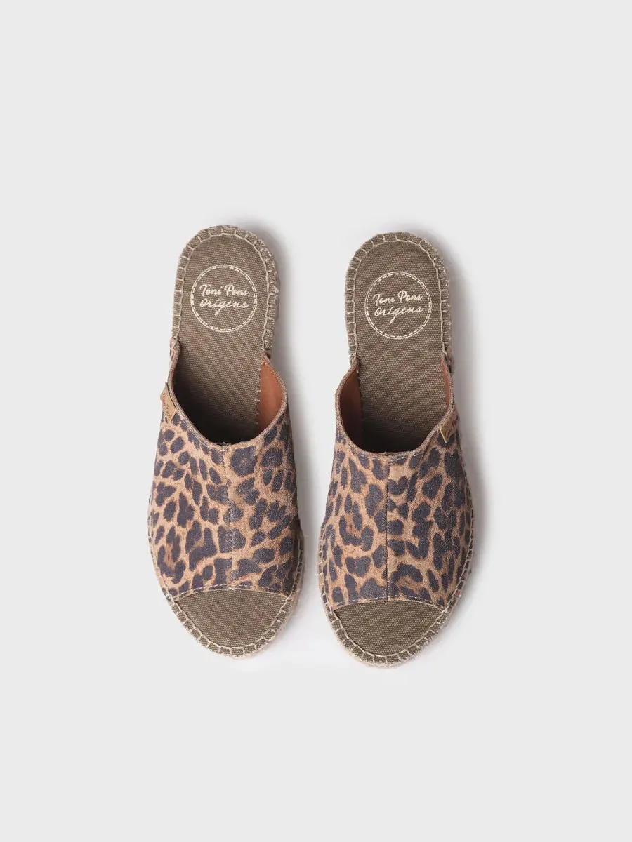 Women's peep toe espadrilles in animal print suede - IVORI