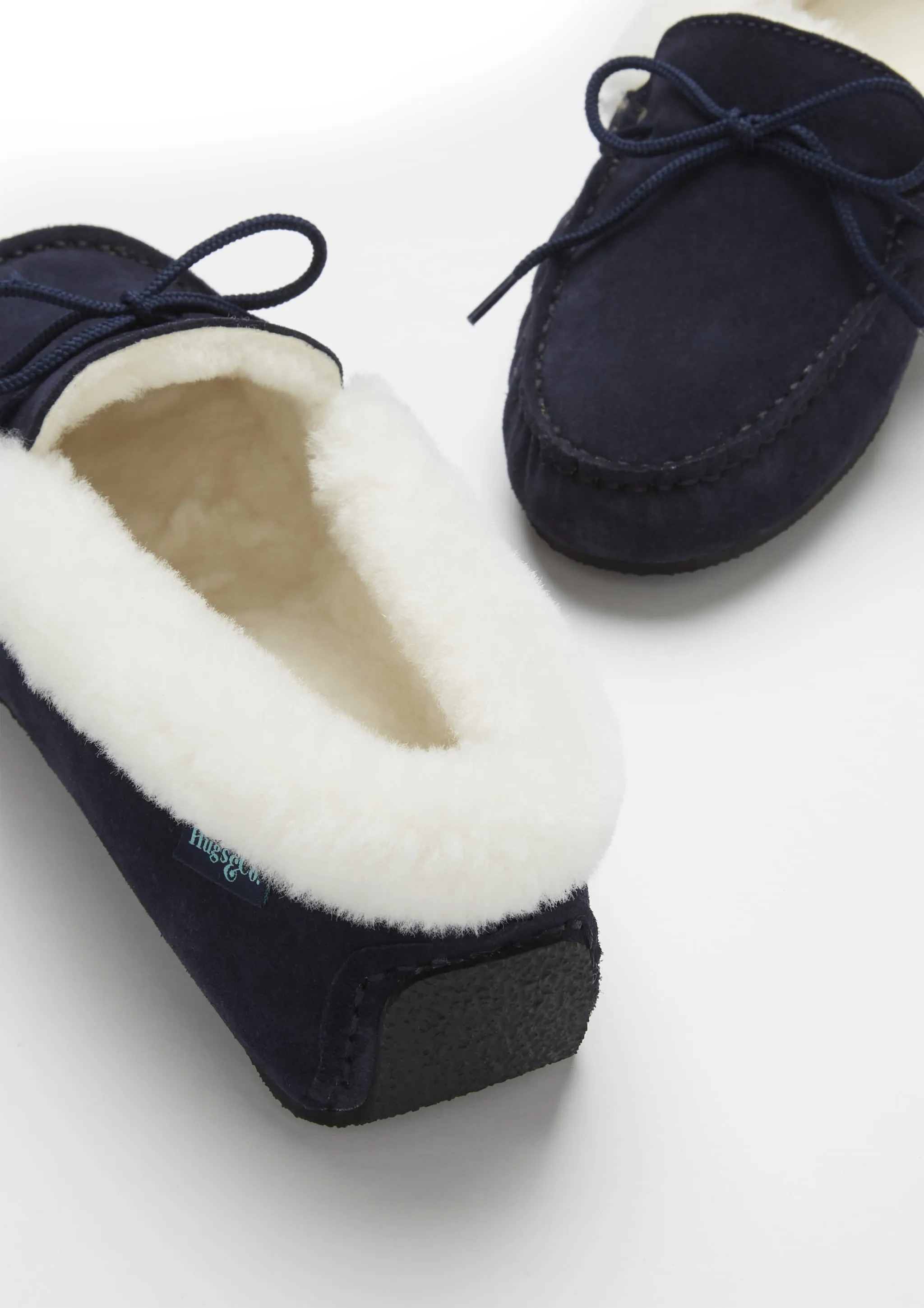 Women's slippers, sheepskin, navy blue suede