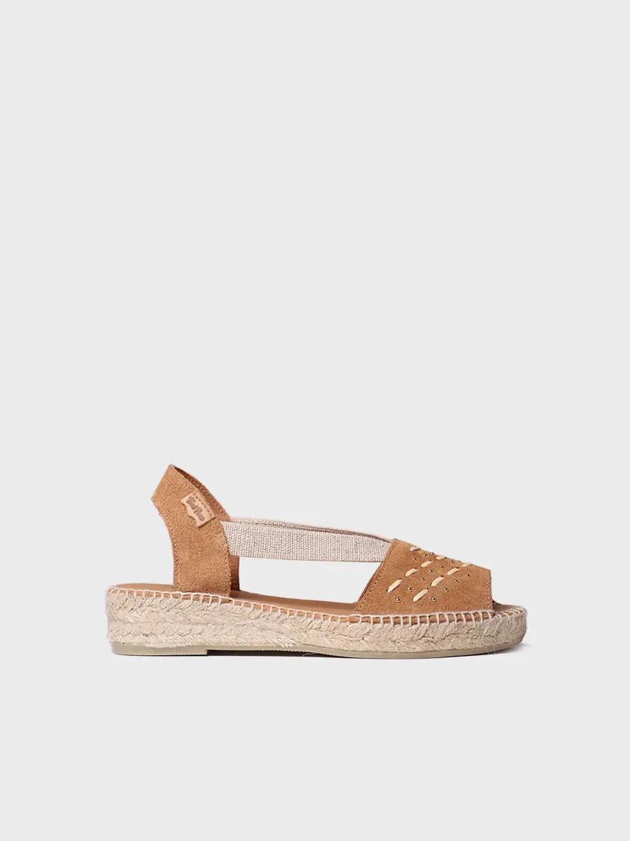 Women's split leather espadrilles with embroidery - EDITH