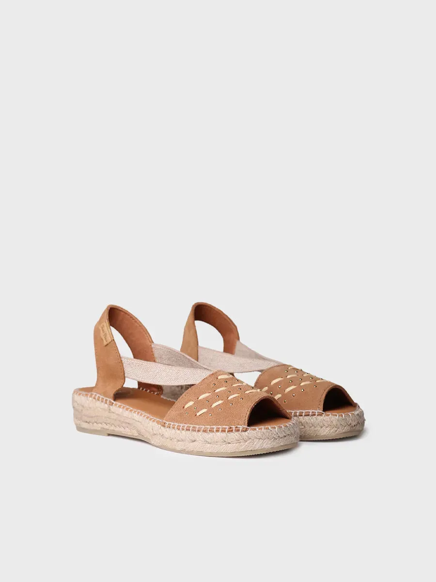 Women's split leather espadrilles with embroidery - EDITH