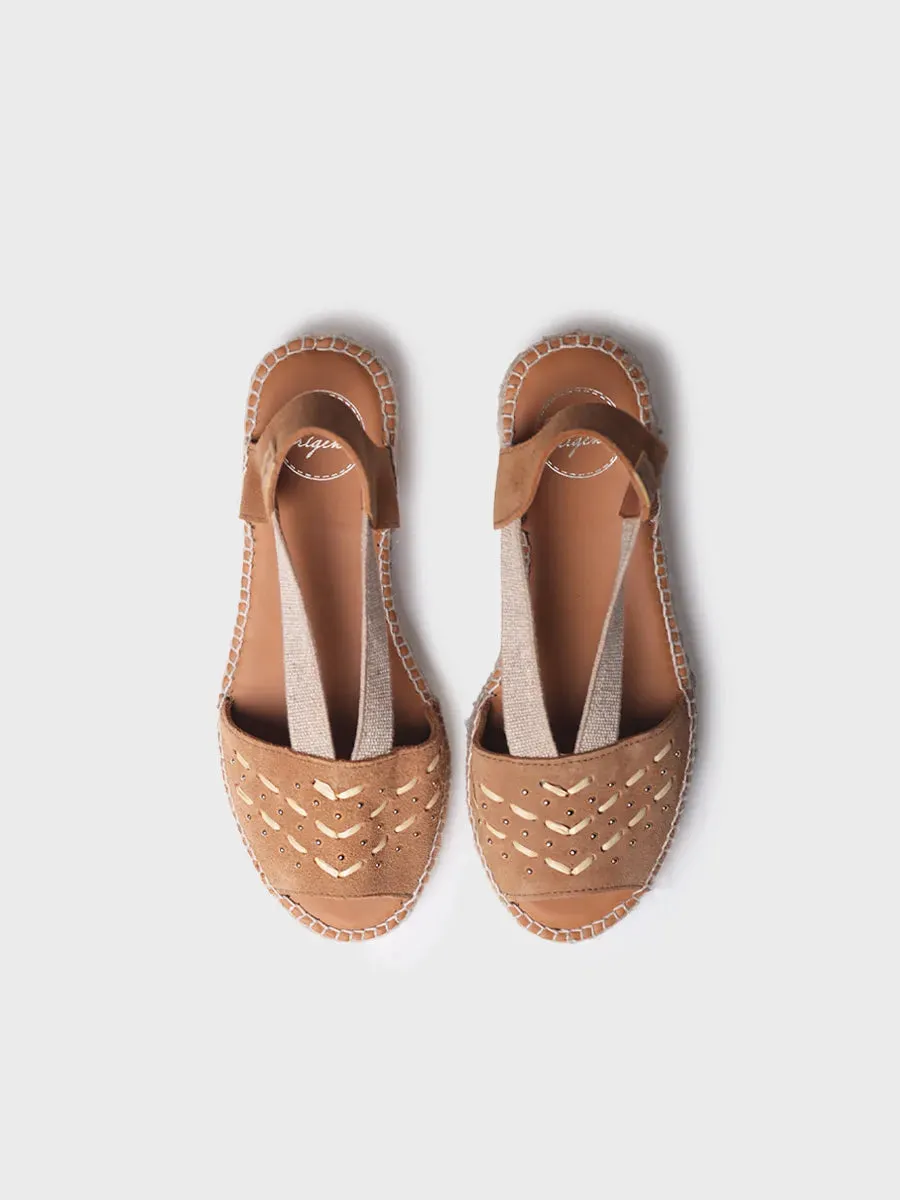 Women's split leather espadrilles with embroidery - EDITH