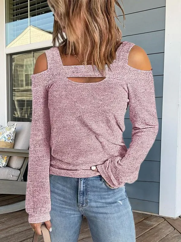 Women's T-Shirts Casual Solid Off Shoulder Long Sleeve T-Shirt