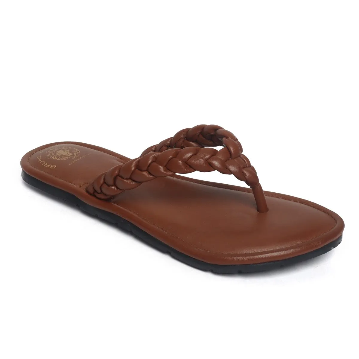 Women's Tan Knotted V-Strap Slippers By Brune & Bareskin