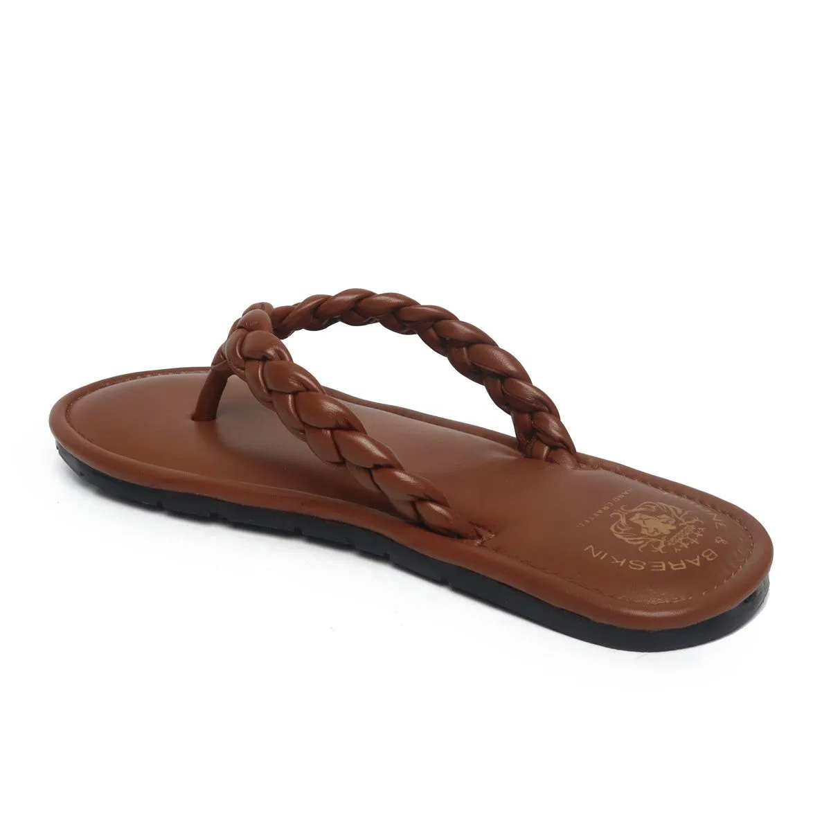 Women's Tan Knotted V-Strap Slippers By Brune & Bareskin