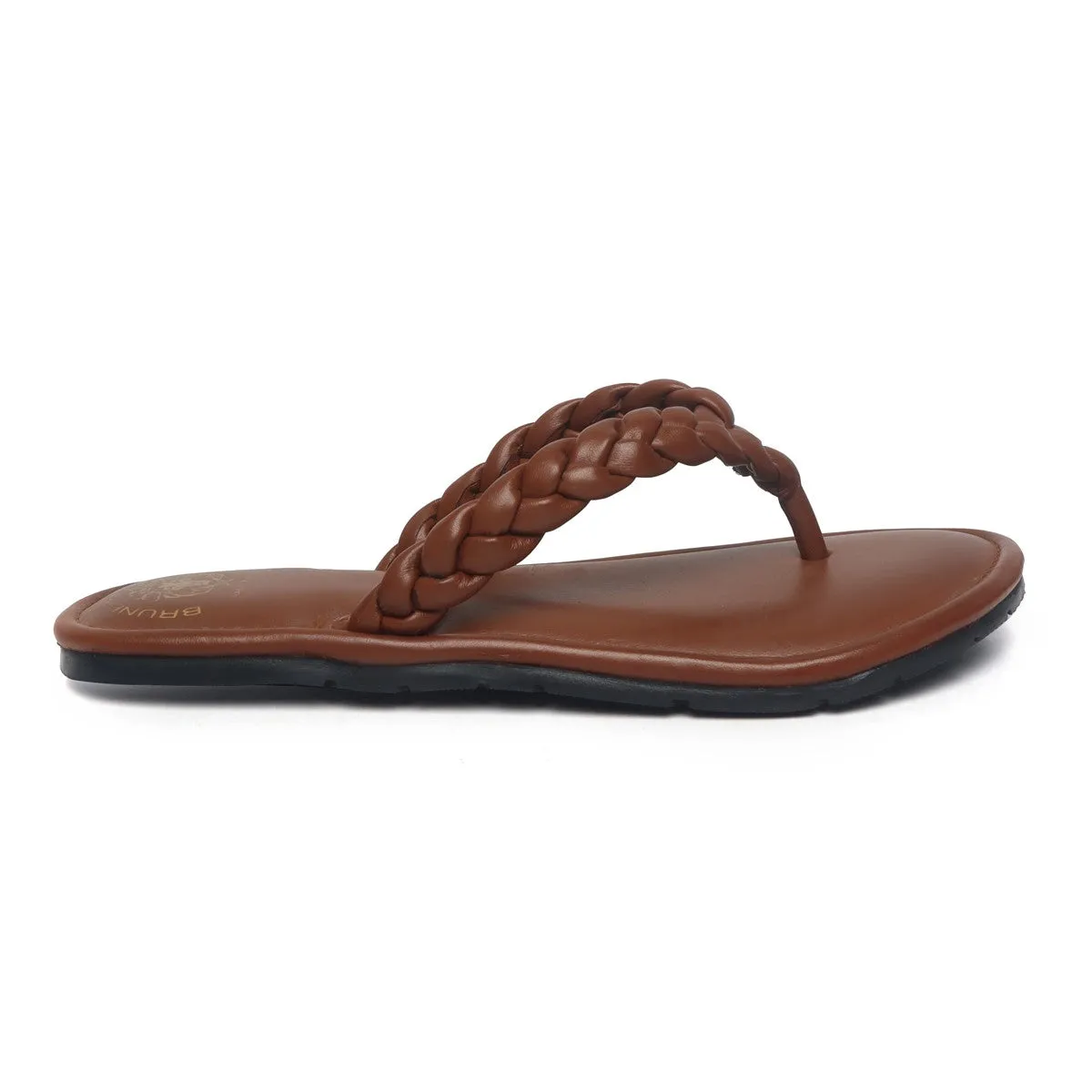 Women's Tan Knotted V-Strap Slippers By Brune & Bareskin