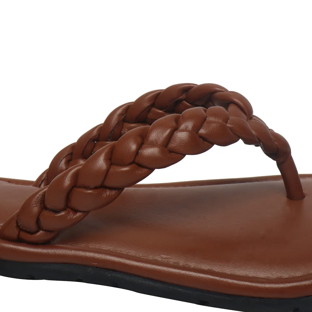 Women's Tan Knotted V-Strap Slippers By Brune & Bareskin