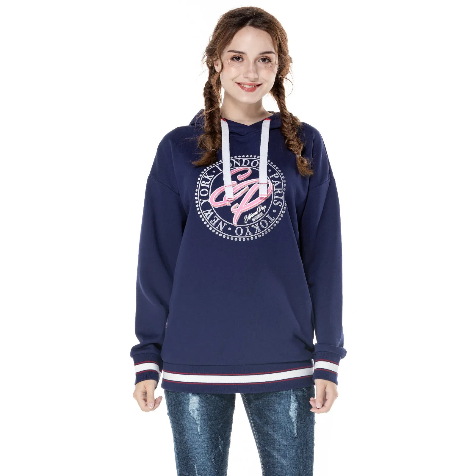 Women'sDrop Shoulder Oversize Hoodie Sweatshirt  S M L XL Pink Black Navy