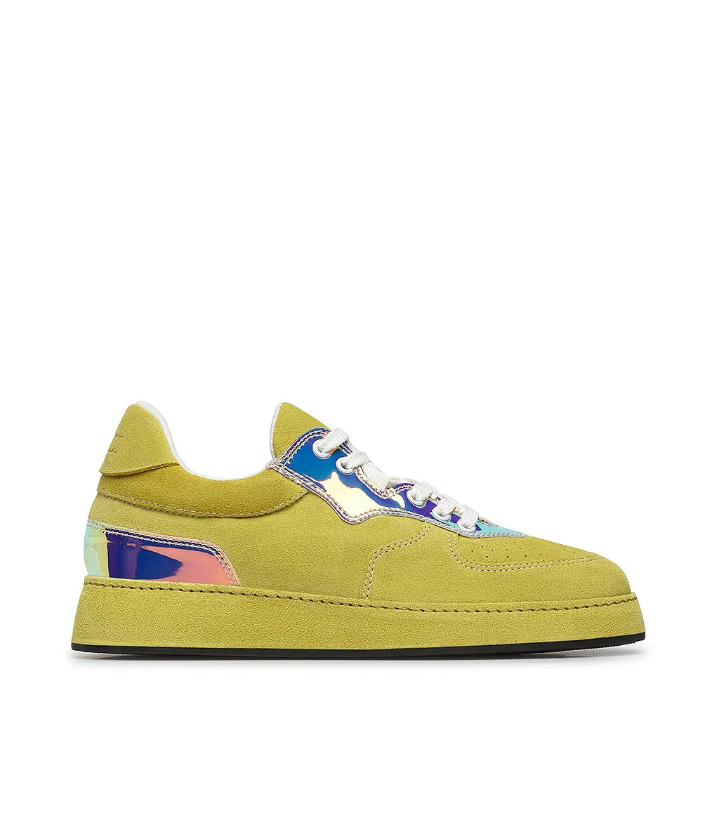 Yellow velour sneakers with multicolor patent leather