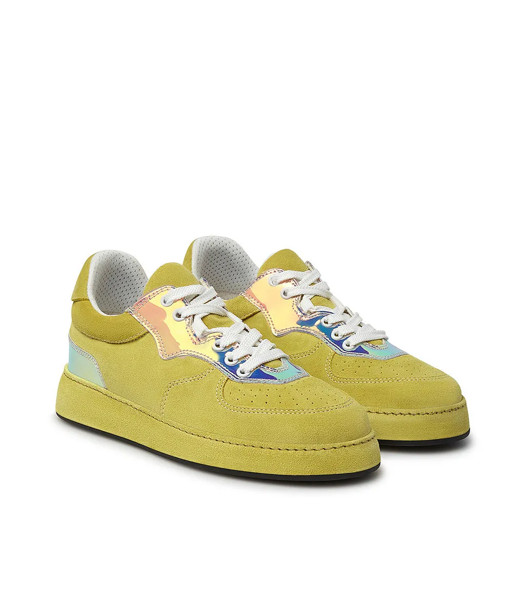 Yellow velour sneakers with multicolor patent leather