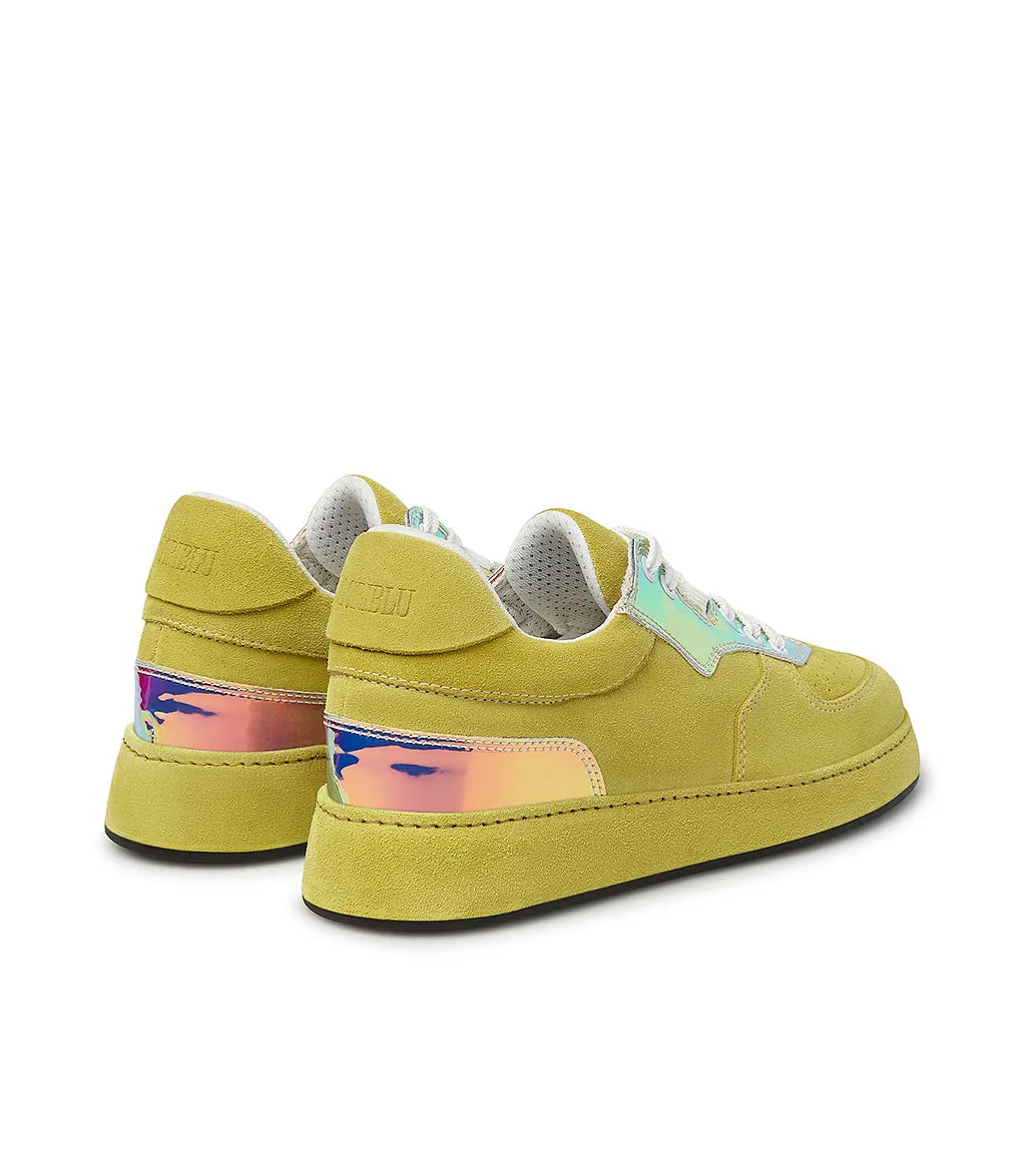 Yellow velour sneakers with multicolor patent leather