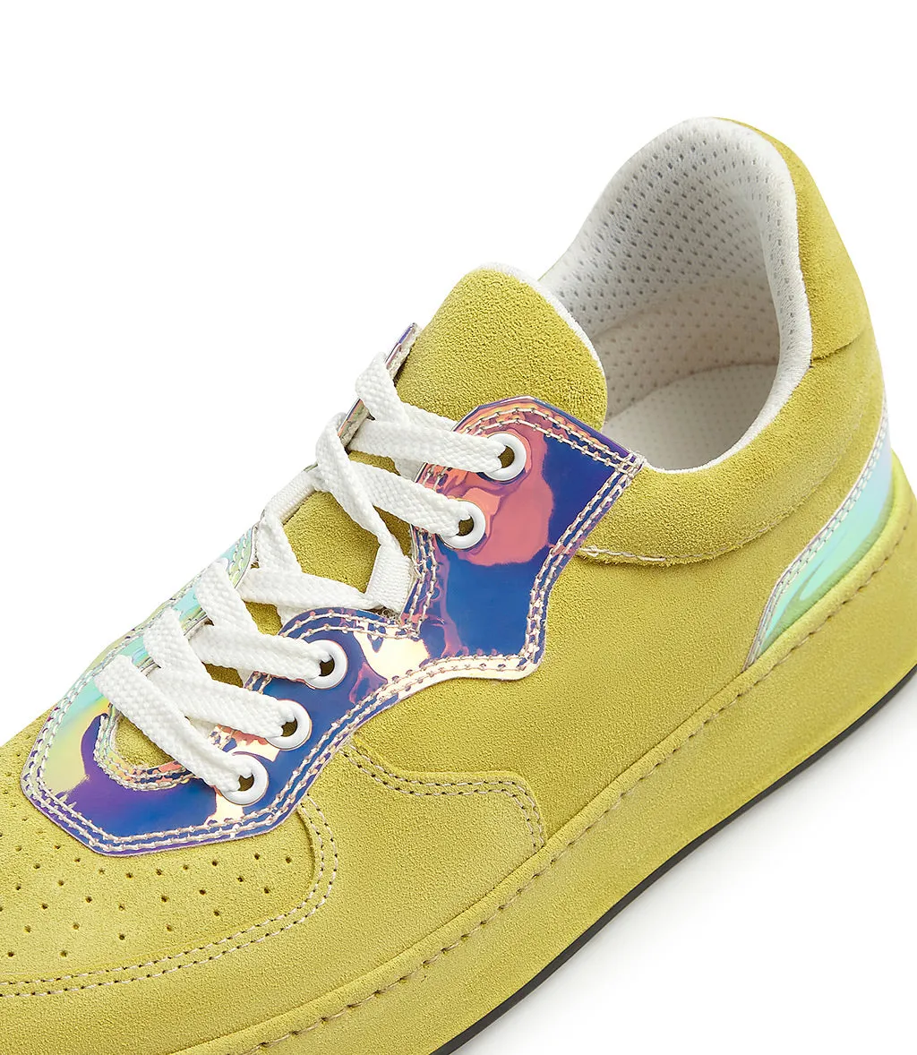 Yellow velour sneakers with multicolor patent leather