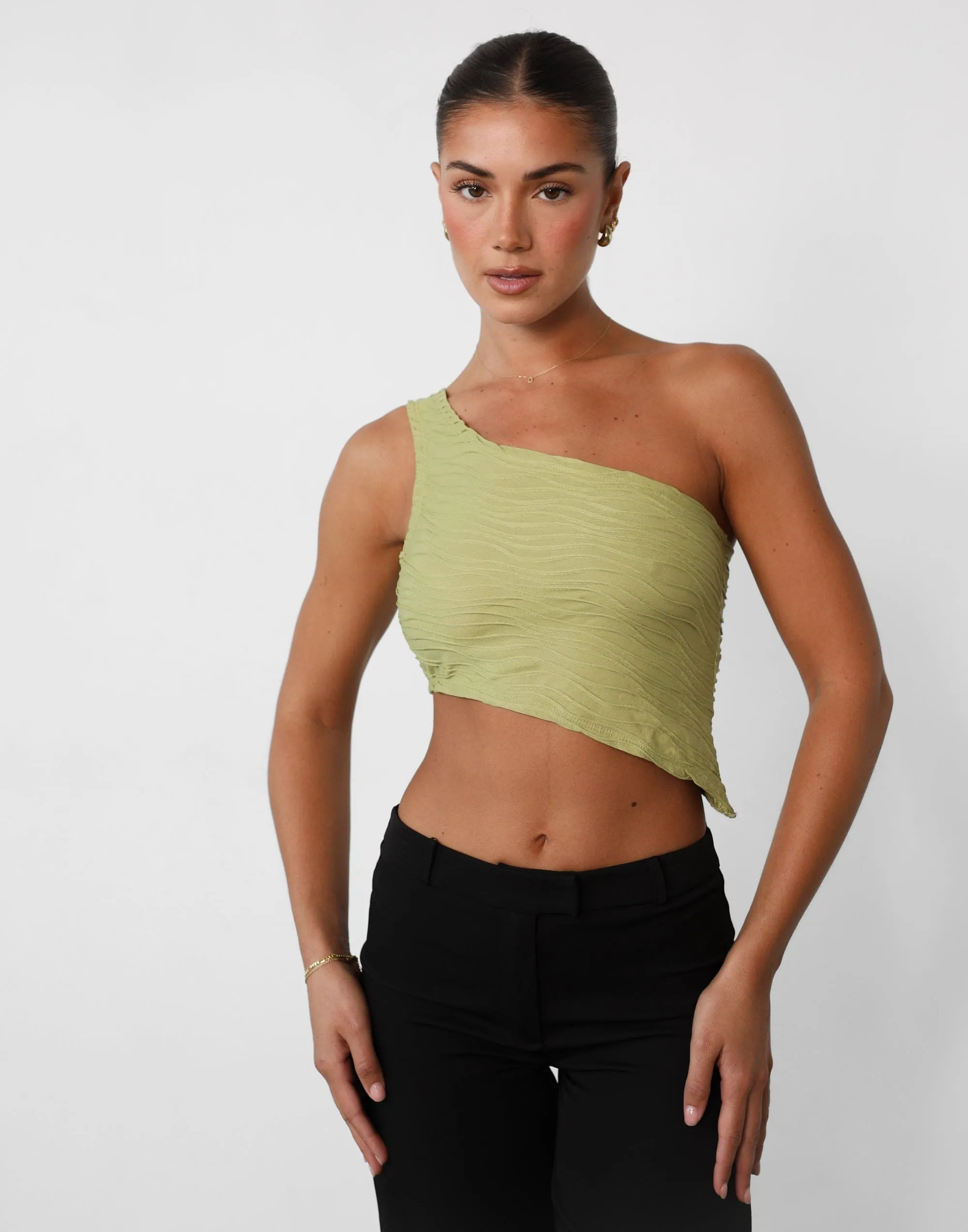 Yianna Olive One Shoulder Top