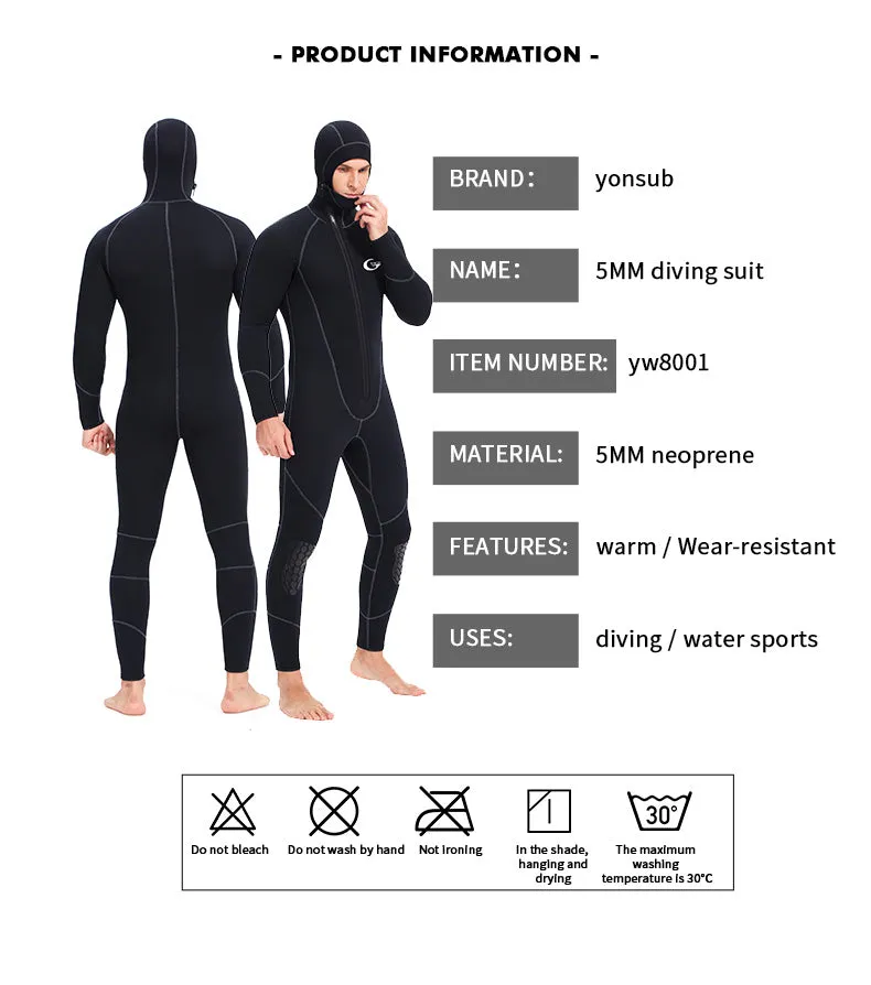 YONSUB Long Sleeved 5MM Wetsuit (With Hood)