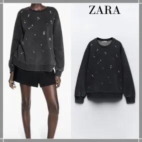 ZARA Washed Rhinestone Sweatshirt - Shop Now