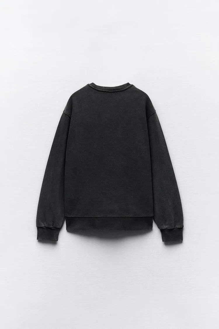 ZARA Washed Rhinestone Sweatshirt - Shop Now