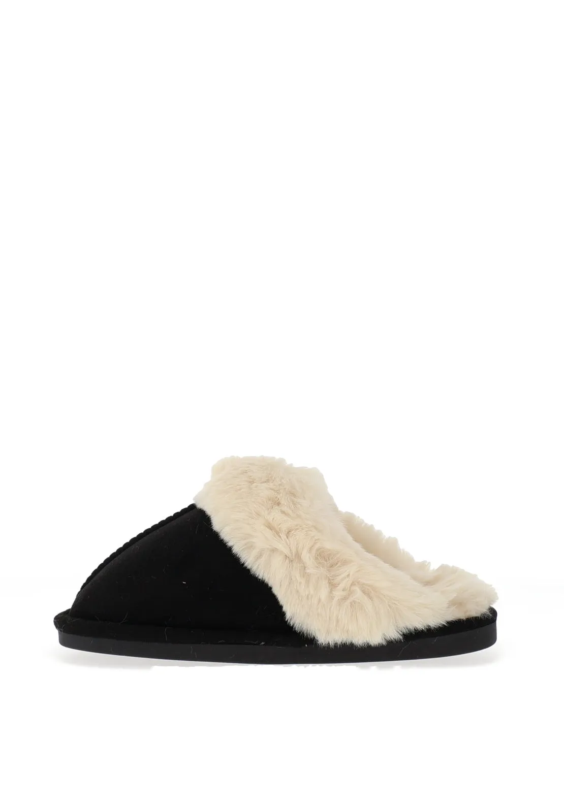 Zen Collection Faux Fur Brooch Detail Slippers, Black