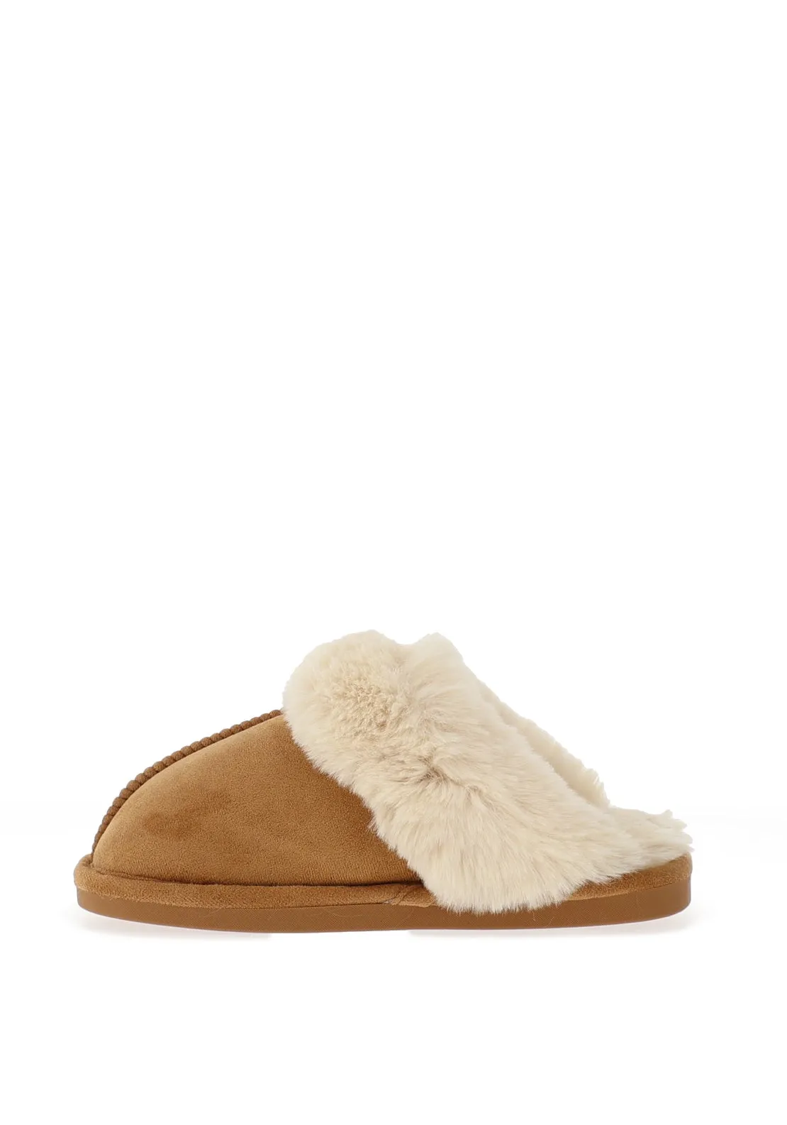 Zen Collection Faux Fur Brooch Detail Slippers, Camel