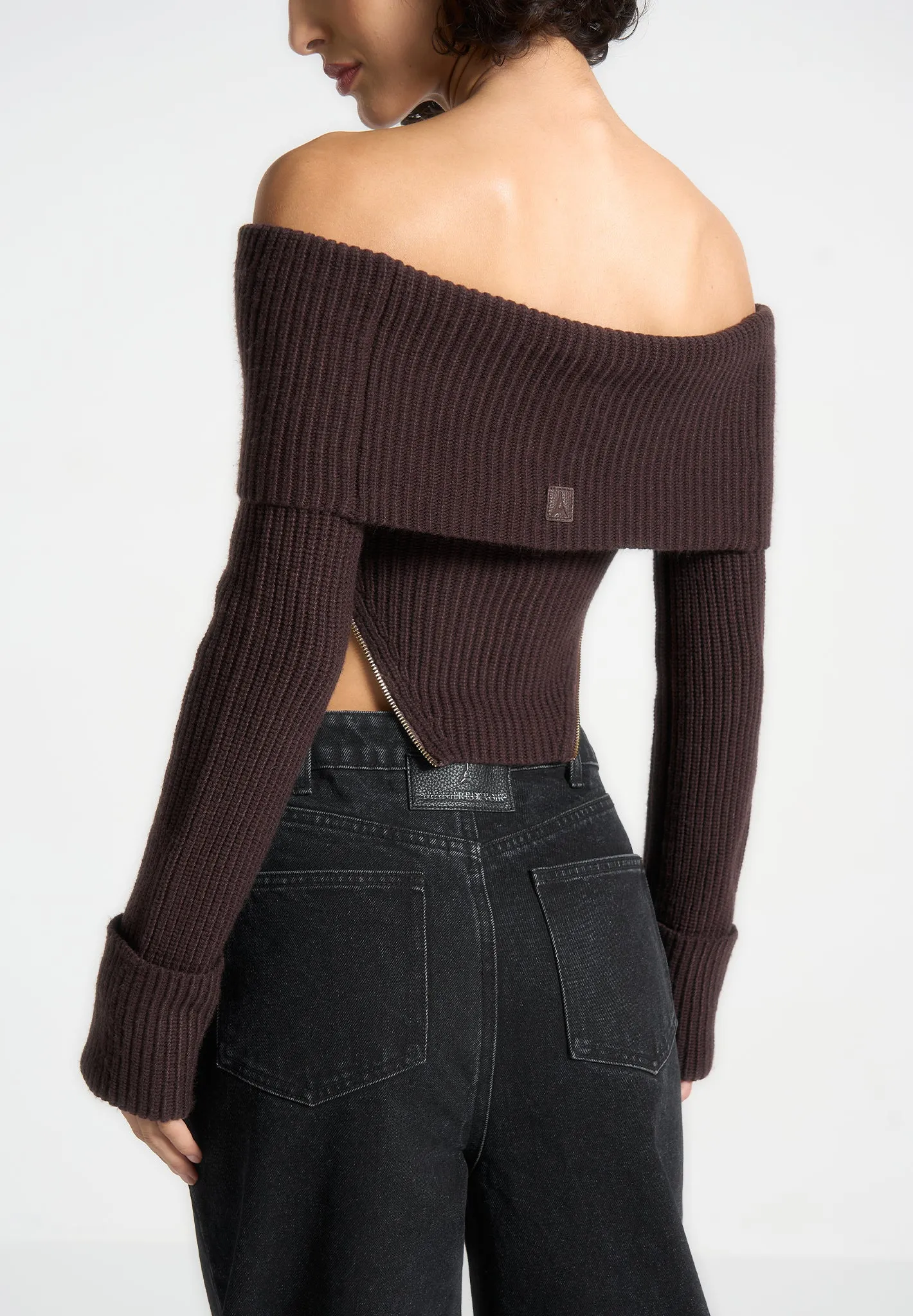 Zip Detail Knit Bandeau Top - Brown