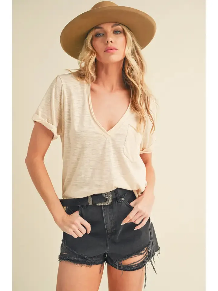 Short Sleeve Knit Top with Rolled Hem