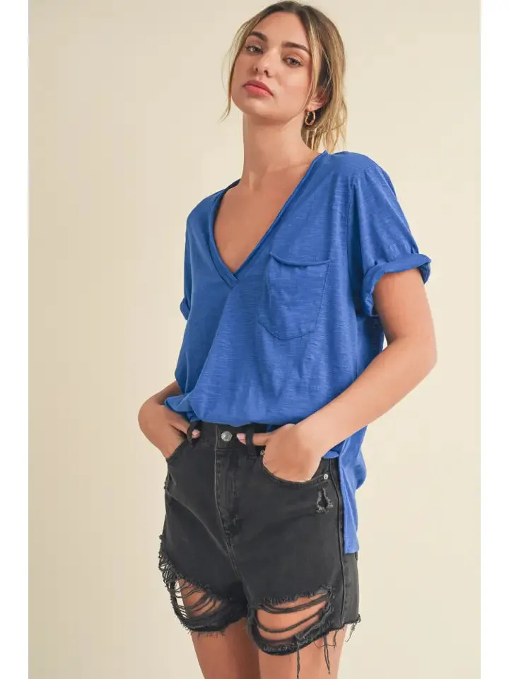 Short Sleeve Knit Top with Rolled Hem