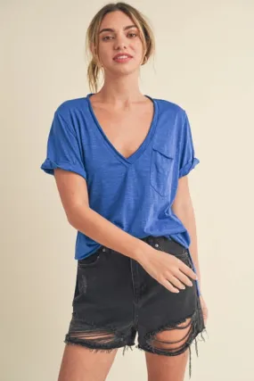 Short Sleeve Knit Top with Rolled Hem