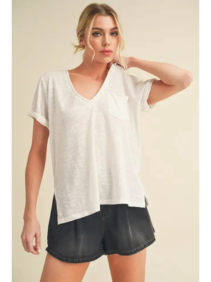 Short Sleeve Knit Top with Rolled Hem