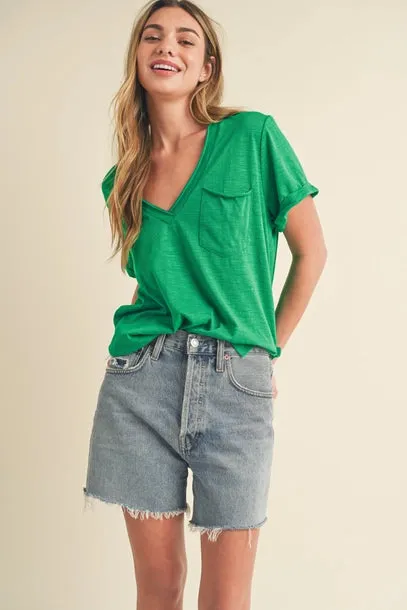 Short Sleeve Knit Top with Rolled Hem