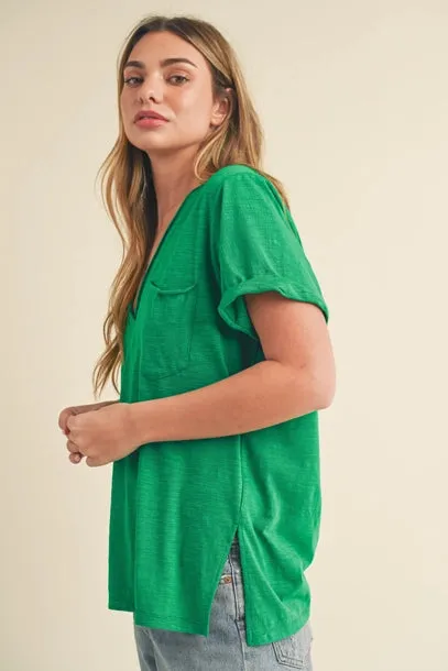 Short Sleeve Knit Top with Rolled Hem