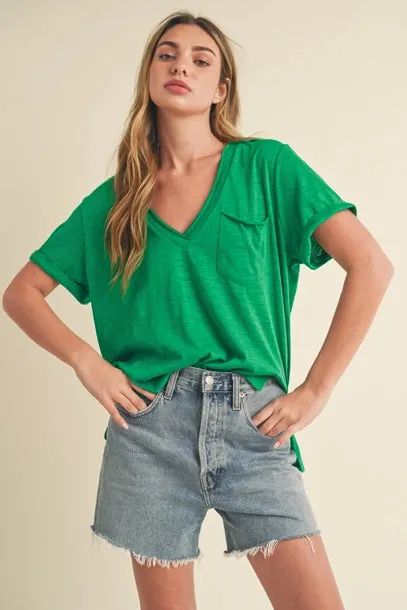 Short Sleeve Knit Top with Rolled Hem